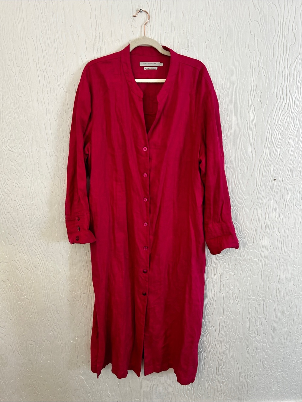 Contemporaine for Simons Organic Linen Maxi Dress XL Fuschia Lagnelook Flowy